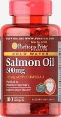 Жир лосося 105 мг активного Омега-3 Puritan's Pride (Salmon oil) 500 мг 100 капсул