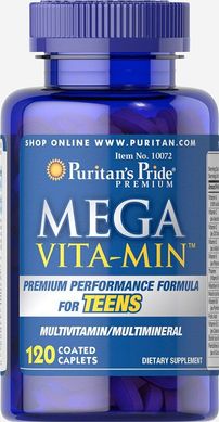 Мега Вита Мин ™ Мультивитамины для подростков, Mega Vita Min™ Multivitamins for Teens, Puritan's Pride, 120 таблеток купить в Киеве и Украине