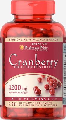 Журавлина фруктовий концентрат з вітаміном C та E Puritan's Pride (Cranberry Fruit Concentrate with C & E) 4200 мг 250 капсул