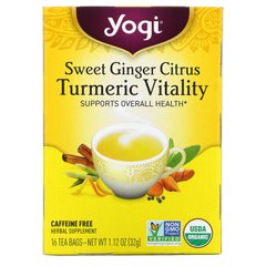 Чай солодкий імбир цитрус куркума без кофеїну Yogi Tea (Sweet Ginger Citrus Turmeric Vitality Caffeine Free) 16 чайних пакетиків по 32 г