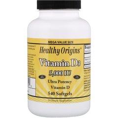 Витамин Д3, Vitamin D3, Healthy Origins, 5000 МЕ, 540 желатиновых капсул купить в Киеве и Украине