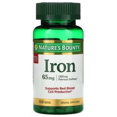 Nature's Bounty, Залізо, 65 мг, 100 таблеток