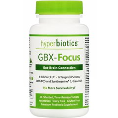 GBX-Фокус, Добавка для покращення травлення "З'єднання кишечника з мозком", GBX-Focus, Gut-Brain Connection, Hyperbiotics, 6 мільярдів КУО, 60 таблеток