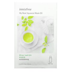 Innisfree, My Real Squeeze Mask EX, зелений чай, 1 листова маска, 0,67 рідких унцій (20 мл)