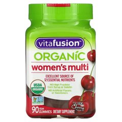 Органічні жіночі мультивітаміни, дика вишня, VitaFusion, 90 вегетаріанських жувальних цукерок