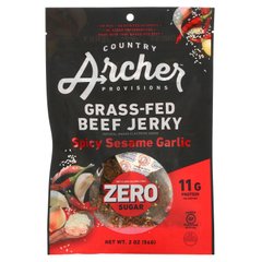 Country Archer Jerky, В'ялена яловичина трав'яної відгодівлі, без цукру, гострий кунжутний часник, 2 унції (56 г)
