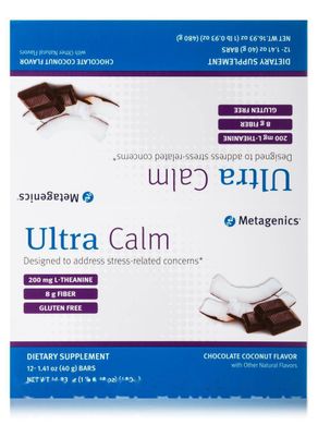 Батончики от стресса шоколад кокос Metagenics (Ultra Calm Chocolate Coconut Bar) 12 батончиков по 40 г купить в Киеве и Украине