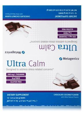 Батончики від стресу шоколад кокос Metagenics (Ultra Calm Chocolate Coconut Bar) 12 батончиків по 40 г
