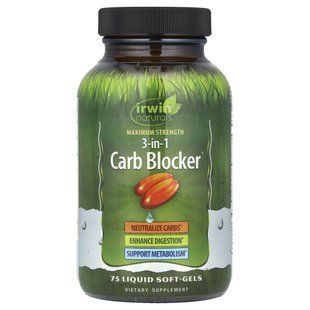 Блокатор углеводов 3-в-1 максимальной силы Irwin Naturals (3-in-1 Carb Blocker Maximum Strength) 75 гелевых капсул купить в Киеве и Украине
