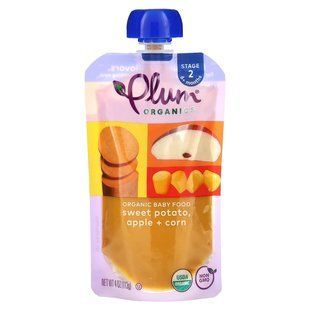 Baby food, stage 2, sweet potato, corn and apple, Plum Organics, 4 oz (113 g)