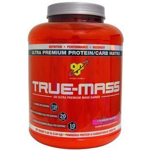 True-Mass, premium matrix of premium protein and carbohydrates, strawberry milkshake, BSN, 5.82 pounds (2.64 kg)