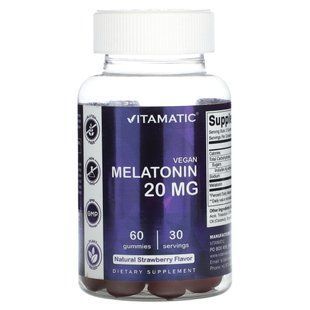 Vitamatic, Vegan Melatonin, Natural Strawberry, 20 mg, 60 Gummies (10 mg per Gummy) купить в Киеве и Украине