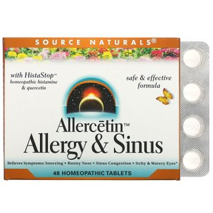 Средство от аллергии и заложенности носа, Allercetin Allergy and Sinus, Source Naturals, 48 гомеопатических таблеток купить в Киеве и Украине