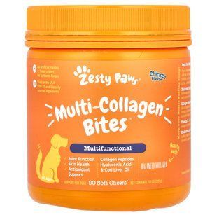 Zesty Paws, Multi-Collagen Bites&trade;, Multifunctional, For Dogs, All Ages, Chicken, 90 Soft Chews купить в Киеве и Украине