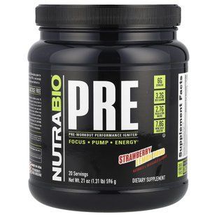 Pre-workout complex, strawberry and lemon, NutraBio Labs, 596 g