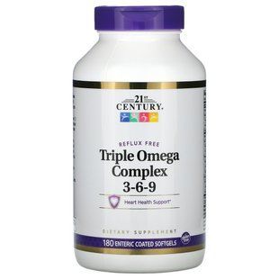 Потрійний омега-комплекс 3-6-9 21st Century (Triple Omega Complex 3-6-9) 180 мʼяких желатинових капсул з кишковорозчинним покриттям