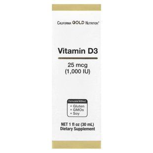 Liquid Vitamin D3 California Gold Nutrition 25 mcg 1000 IU 30 ml