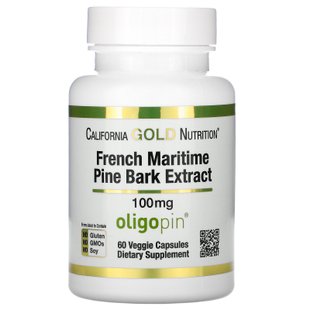 Французский экстракт коры приморской сосны California Gold Nutrition (French Maritime Pine Bark Extract) 100 мг 60 вегетарианских капсул купить в Киеве и Украине