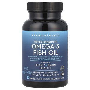 Viva Naturals, риб&rsquo;ячий жир із омега-3, потрійна сила, 30 капсул