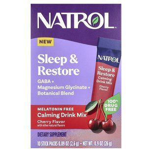 Успокаивающий напиток для сна и восстановления без мелатонину Natrol (Sleep & Restore Calming Drink Mix) 10 стик-пакив по 2.6 г вишня купить в Киеве и Украине