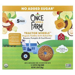 Once Upon A Farm, Tractor Wheels&trade;, Organic Toddler Soft-Baked Bar, Banana, Pumpkin & Cauliflower, 5 Pack, 0.67 oz (19 g) Each