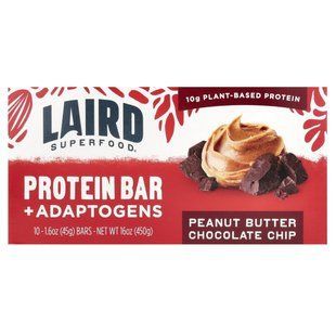 Laird Superfood, Protein Bar + Adaptogens, Peanut Butter Chocolate Chip, 10 Bars, 1.6 oz (45 g) Each купить в Киеве и Украине