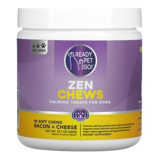 Ready Pet Go, Zen Chews, успокаивающее лакомство для собак, для всех возрастов, бекон + сыр, 90 мягких жевательных таблеток купить в Киеве и Украине