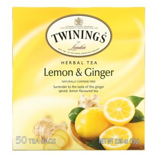 Травяной чай, лимон и имбирь, Caffeine Free, Twinings, 50 пакетиков, 2,65 унции (75 г) купить в Киеве и Украине