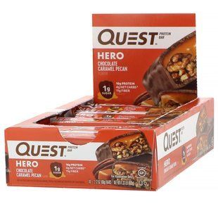 Hero Протеиновый батончик, Шоколад, карамель, пекан, Quest Nutrition, 10 батончиков, 2,12 унции (60 г) каждый купить в Киеве и Украине