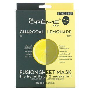 The Creme Shop, Тканинна маска Fusion Beauty, деревне вугілля та лимонад, 5 листів, 4,40 унції (125 г)
