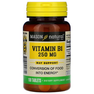 Вітамін В1 тіамін Mason Natural (Vitamin B-1) 250 мг 100 таблеток