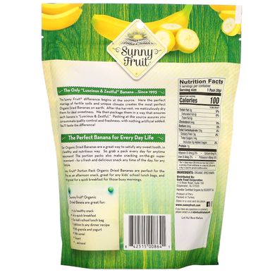 Sunny Fruit, Органічні банани, 5 порційних пакетів, по 1,06 унції (30 г) кожна