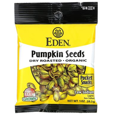 Тыквенные семечки органик жареные Eden Foods (Pumpkin Seeds) 12 пакетов по 28.3 г купить в Киеве и Украине