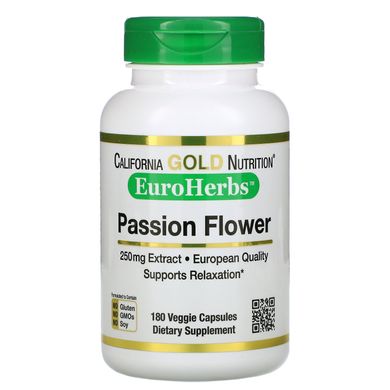Пасіфлора California Gold Nutrition (Passion Flower EuroHerbs) 250 мг 180 вегетаріанських капсул