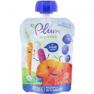 Органічний продукт, апетитна суміш з чорницею і морквою, Plum Organics, 4 упаковки, 3,17 унц (90 г) в кожній