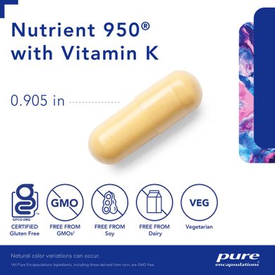 Гіпоалергенна добавка з вітаміном К Pure Encapsulations (Nutrient 950 with Vitamin K) 180 капсул