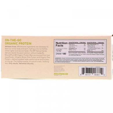 Organic protein bars, peanut butter, MusclePharm Natural, 12 bars, 21.20 oz (600 g).