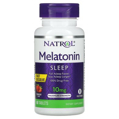 Мелатонін швидкого вивільнення Natrol (Melatonin) 10 мг 60 таблеток зі смаком полуниці