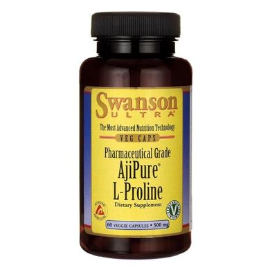 L-Пролин, AjiPure L-Proline, Pharmaceutical Grade, Swanson, 500 мг, 60 капсул