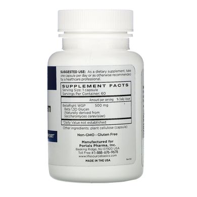 Бета глюкан для імунітету Life Source Basics (Beta Glucan) 500 мг 60 капсул