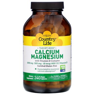 Кальцієво-магнієвий комплекс з вітаміном D, Country Life, 240 вегетаріанських капсул