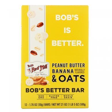 Арахисовое масло с бананом и овсом, Bob's Red Mill,12 батончиков, 1,76 унции (50 г) каждый купить в Киеве и Украине