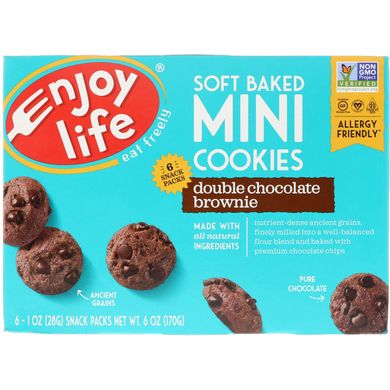 М'яке печиво, Брауні з подвійним шоколадом, Enjoy Life Foods, 6 упаковок снеків, 1 oz (28 г) кожен