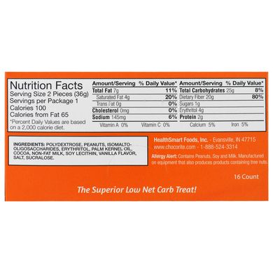 Шоколадне печиво з арахісовим маслом HealthSmart Foods, Inc. (Inc.) 16 упаковок по 2 печива 24 г