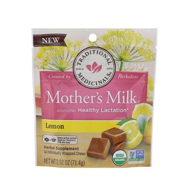 Органічне материнське молоко, лимон, Traditional Medicinals, 14 індивідуально загорнутих батончиків, 71,4 г