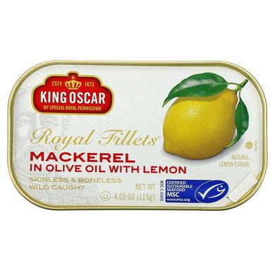 King Oscar, Royal Fillets, скумбрия в оливковом масле с лимоном, 4,05 унции (115 г) купить в Киеве и Украине