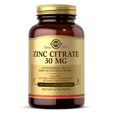 Цитрат цинку Solgar (Zinc Citrate) 30 мг 100 капсул