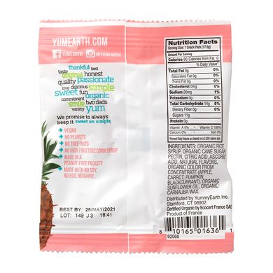 Органічні фруктові закуски, тропічні, Organic Fruit Snacks, Tropical, YumEarth, 17,6 г