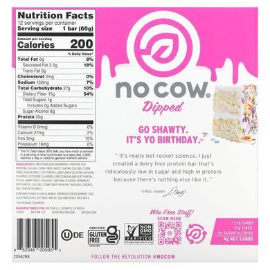Протеиновый батончик, праздничный торт, Protein Bar, Birthday Cake, No Cow, 12 батончиков по 60 г каждый купить в Киеве и Украине