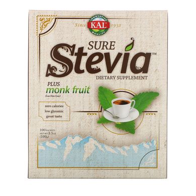 Стевія, Pure Stevia, KAL, 100 пакетів, 100 г